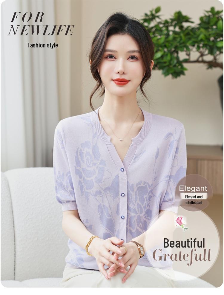 Mom's 2026 New Style Summer Knit Top - Short-Sleeved T-Shirt for Middle-Aged & Elderly Women