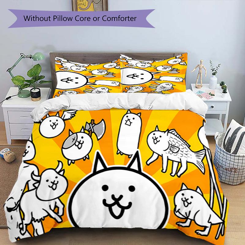 3pcs The Battle Cats pattern bedding set duvet cover set includes duvet cover &pillowcases, perfect all season bedroom decoration & gift