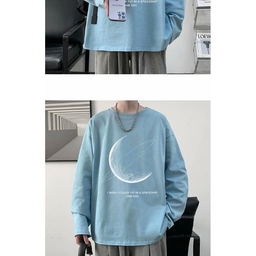 2024 Men's Long-Sleeved T-shirt Autumn Undershirt Long Sleeve Cotton Autumn Hong Kong Style Printing Loose Trendy Top