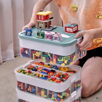 Bausteine Aufbewahrungsbox, verstellbar, 2-lagig, transparent, Kinderspielzeug, Puzzle, Schmuck, Aufbewahrungsbehälter, Organizer-Box