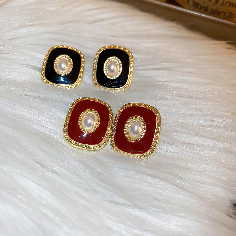 Vintage Red Black Oil Earrings For Women Piercing Ear Jewelry Korean Female Hanging Earring Lovely Kolczyki Gift