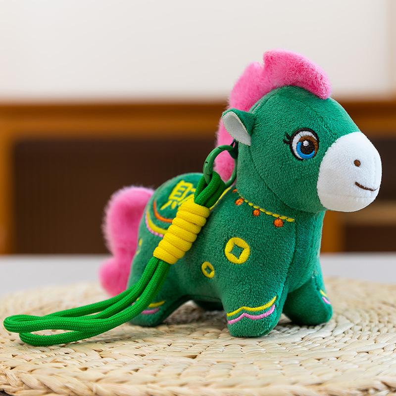 

Embroidery Fa Cai Pony Pendant Year of the Horse Mascot Doll Zodiac Horse Ragdoll New Year Pendant Plush Toy Horse 15cm зелений