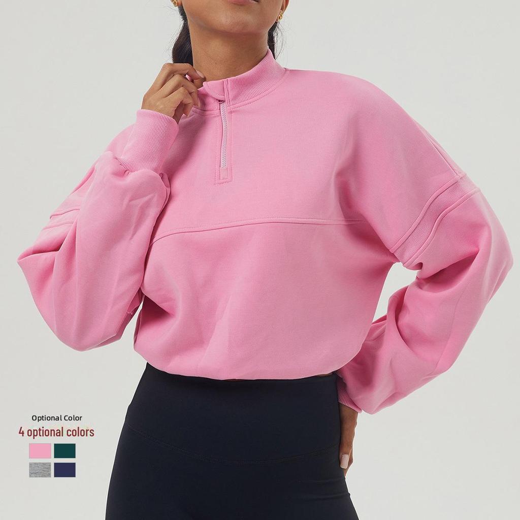 Autumn/Winter Women's Thick Yoga Sweatshirt - Half-Zip Long Sleeve, Relaxed Fit for Sports & Leisure