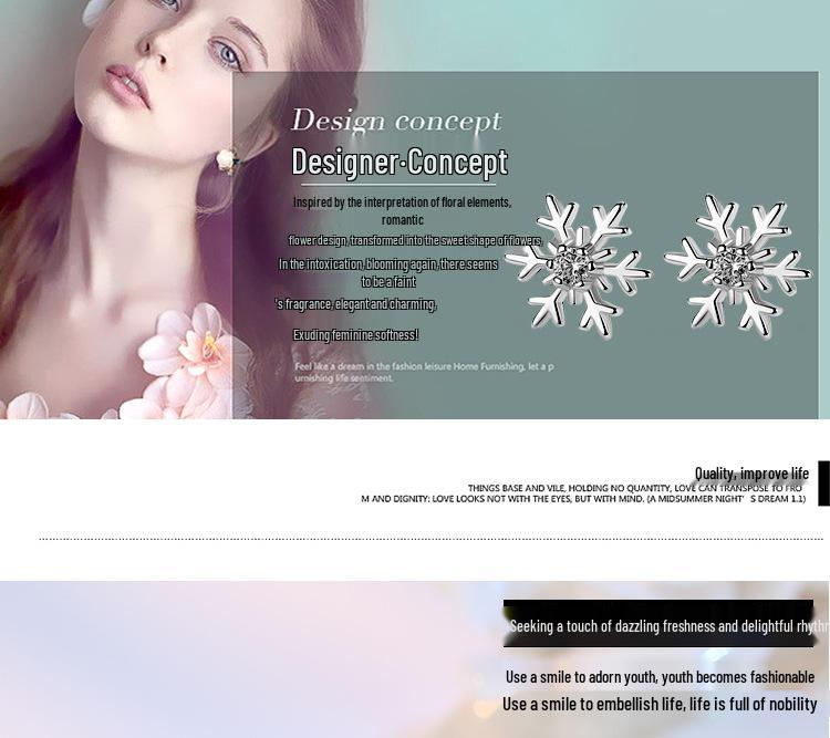 S999 Reinsilber Schneeflocke Zirkon Ohrstecker, Koreanischer Stil Weihnachten Damenmode, Exquisiter Nischenschmuck
