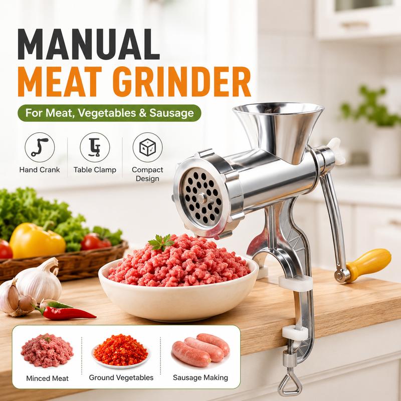 ZNLYRION Stainless Steel Manual Meat Grinder Hand Crank Mincer Sausage Stuffer Machine Table Clamp Design Household Kitchen Tool for Mincing Meat