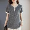 Contrast Color Casual Short-sleeved T-shirt for Women Summer New Style Western Style Shirt Large Size Loose Top