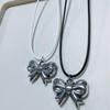 Korean-Style Silver Beaded Bow Necklace - Elegant Clavicle Chain for Women