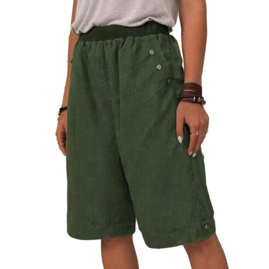Women Summer Shorts Elastic Waist Mid-rise Casual Sporty Style Shorts with Pockets Solid Color Straight Wide Leg Shorts
