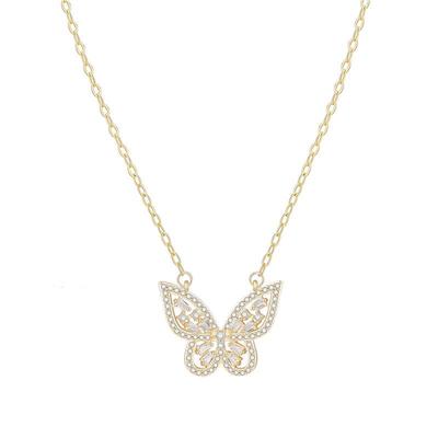 18K Gold Butterfly Series Bronze Necklace with Zircon Butterflies and Diamonds - Light Luxury Clavicle Chain.