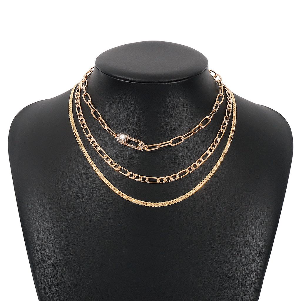 Women European Jewelry Layered Multi-Layer Micro-Set Pin Fashion Choker Personality Retro Exaggerated Necklace Jewelry