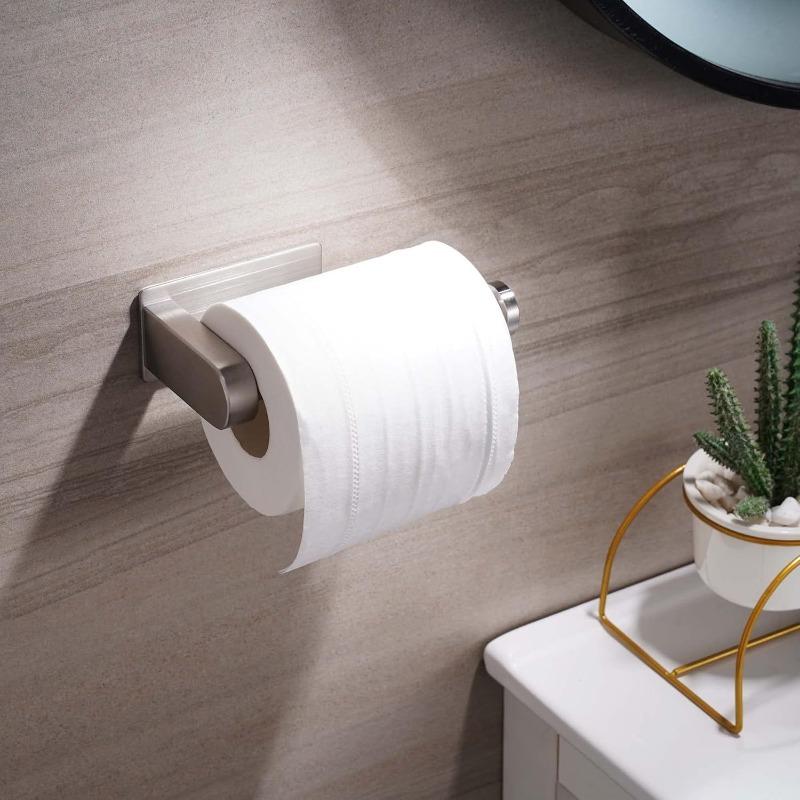 1Pc Stainless Steel Toilet Paper Holder - No Drilling Required Self-Adhesive Freestanding Bathroom And Kitchen Roll Holder With Brushed Finish