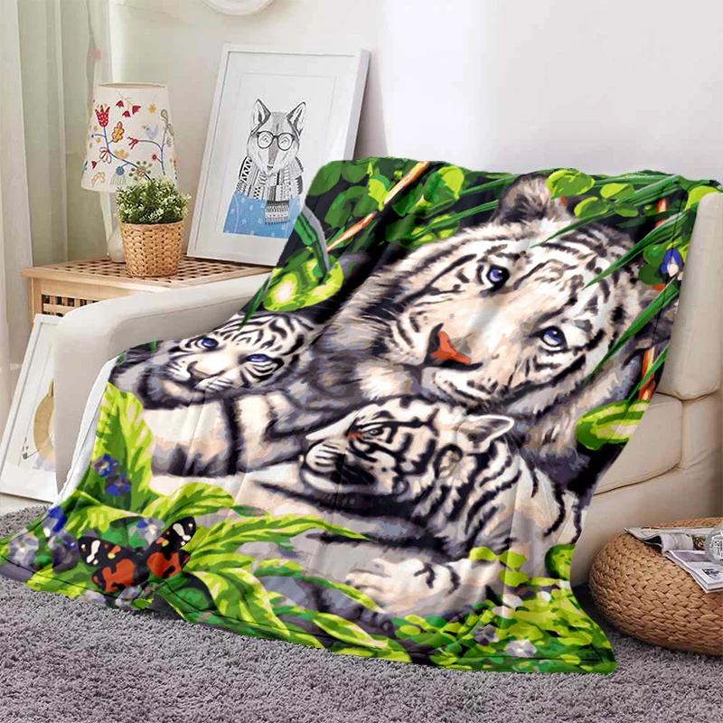 3D Tiger Throw Blanket Super Soft for Spring Line Art Flannel Blanket for Bed Sofa Couch Blanket King Full Size Autumn Modern