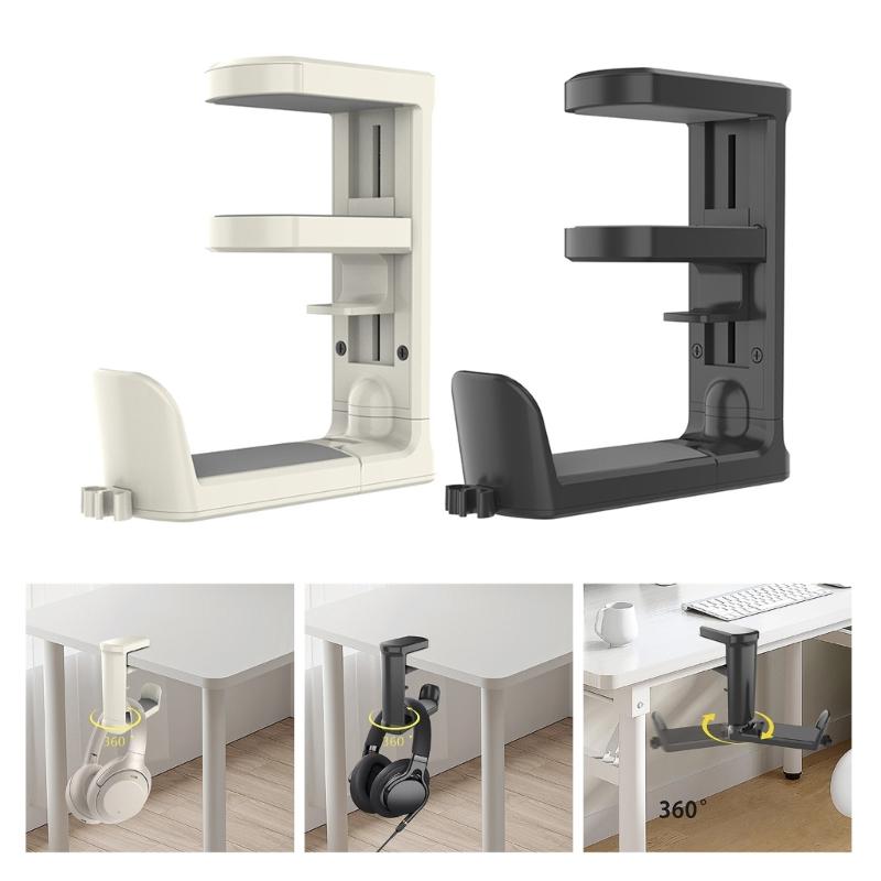 Desk Clamp Headphone Stand Space Saving Desk Headphone Hangers With Side Cable Clip And NonSlip Clamp Gaming Use