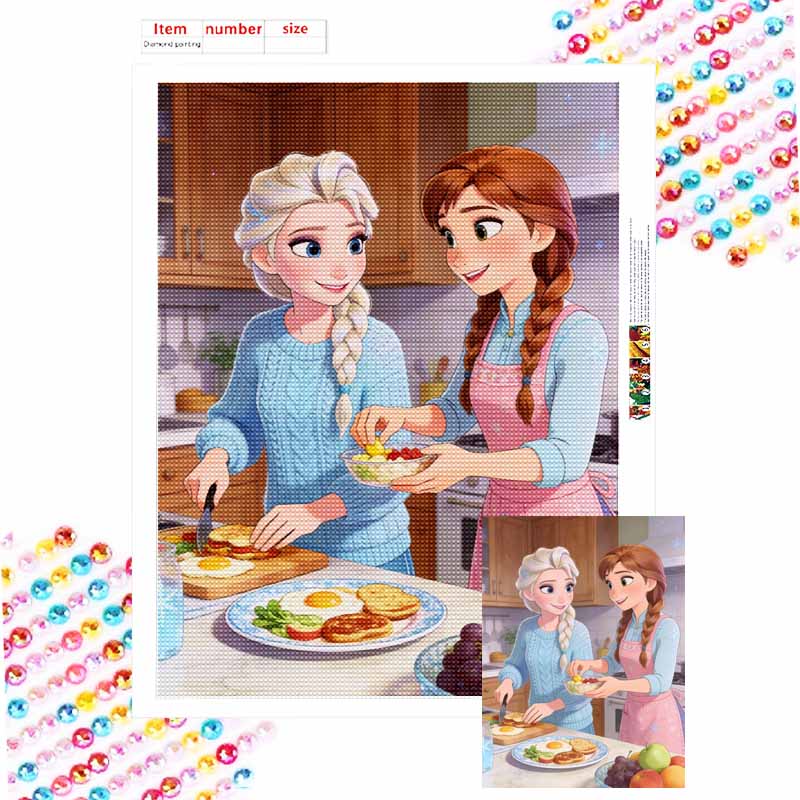 Disney Frozen Elsa and Anna cooking breakfast diamond painting art painting handmade diy5D home decoration gift Round 20x30cm