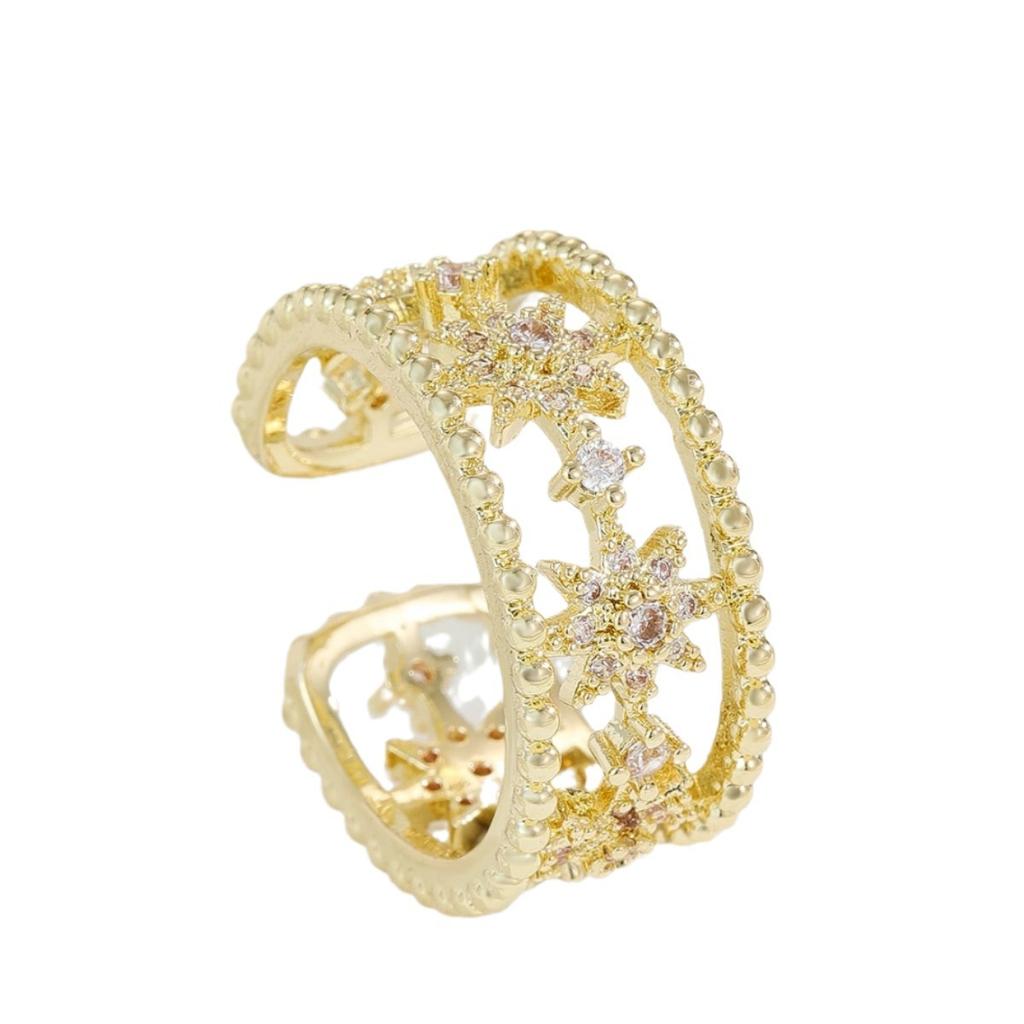 Ins Geometric Full Diamond Japanese and Korean Style Ring Female Small Fresh and Sweet Inlaid Zircon Advanced Sense Opening Adjustment Ring