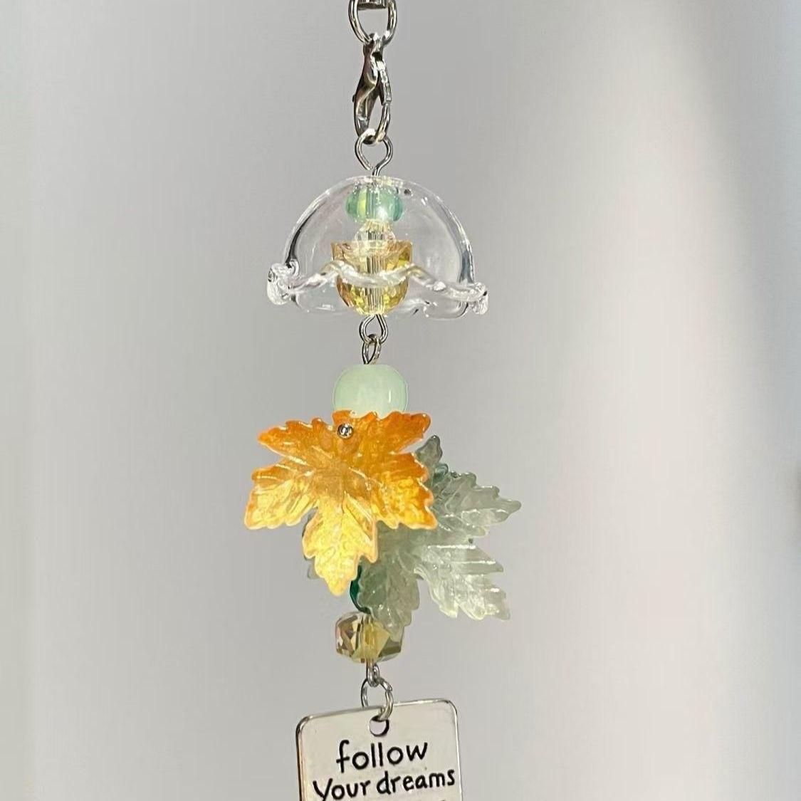 

Fall Maple Leaf Wind Chime Phone Charms Fashion Trendy Mobile Phone Lanyard Keychain Bag Decoration Pendant Keyring Gift зелений