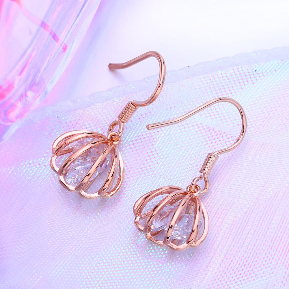 LSOOYH Clip Earrings Fashion Rose Gold Color Cubic Zirconia Earring For Women Geometry Hollow Drop Hoop Earrings Jewelry