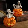 Creative Halloween Skeleton Figurine Resin Craft Glowing Design Ghost Festival Decoration Battery Operated Spooky