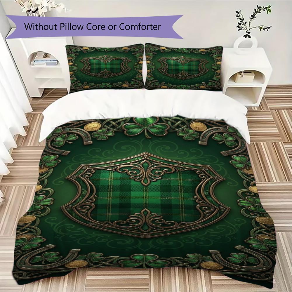 St.Patrick's Day Pattern Bedding Uilt Set Uilt Cover Pillowcase Home Decoration Birthday Gift (1 * Duvet Cover + 2 * Pillowcase  Without Core)75