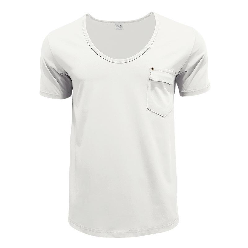 Men's Pocket T-shirt Clothing V-neck Solid Color Plus-size Casual Short-sleeved T-shirt