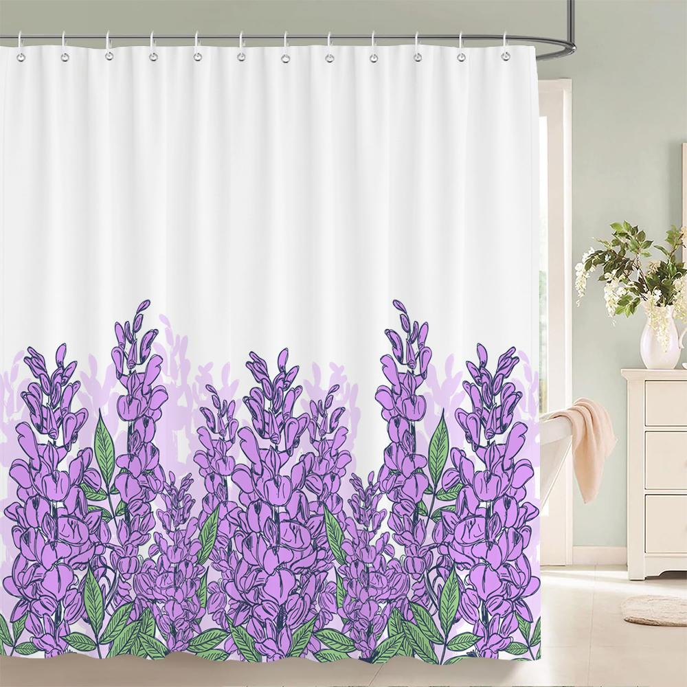 

240X180Cm Bathroom Waterproof Shower Curtain Beautiful Flower Plant Leaves Printing Polyester Home Decoration Curtain With Hook W60H190(CM)-1 Pcs