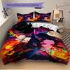 3pcs Flaming Anime Characters Printed Quilt Set - Includes 1 Quilt Cover and 2 Pillowcases, Machine Washable - Suitable for All Seasons.C037