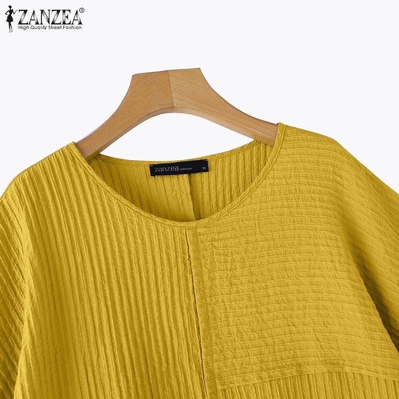 ZANZEA Women Casual O-neck Loose Summer Short Sleeve Blouse