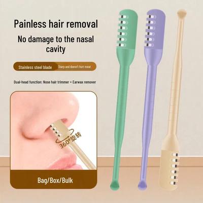 Double-Headed Nose Hair Trimmer with Earwax Spoon and Manual Rotary Blade In Portable Package