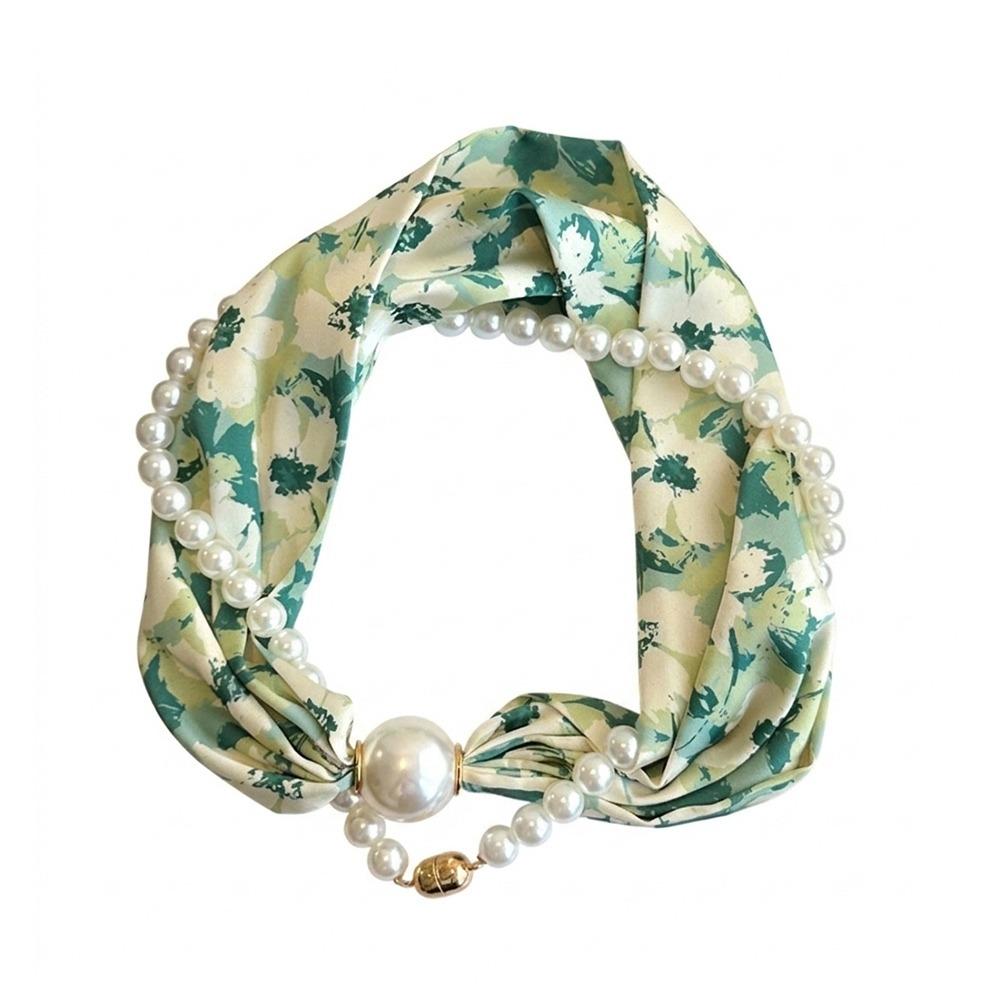 Magnetic Buckle Pearl Magnetic Clasp Scarf Thin Women's Shirt Necklace Elegant Silk Scarf  Women