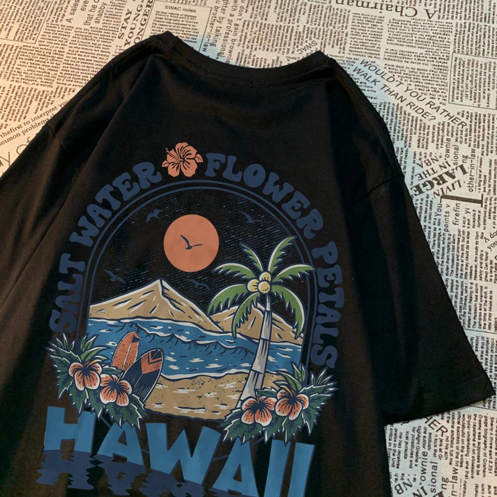 

Hawaii Beach Graphic TShirt Salt Water Flower Petals Print Tee Vintage Summer Surf Style Short Sleeve Top Unisex Casual Shirt 4XL