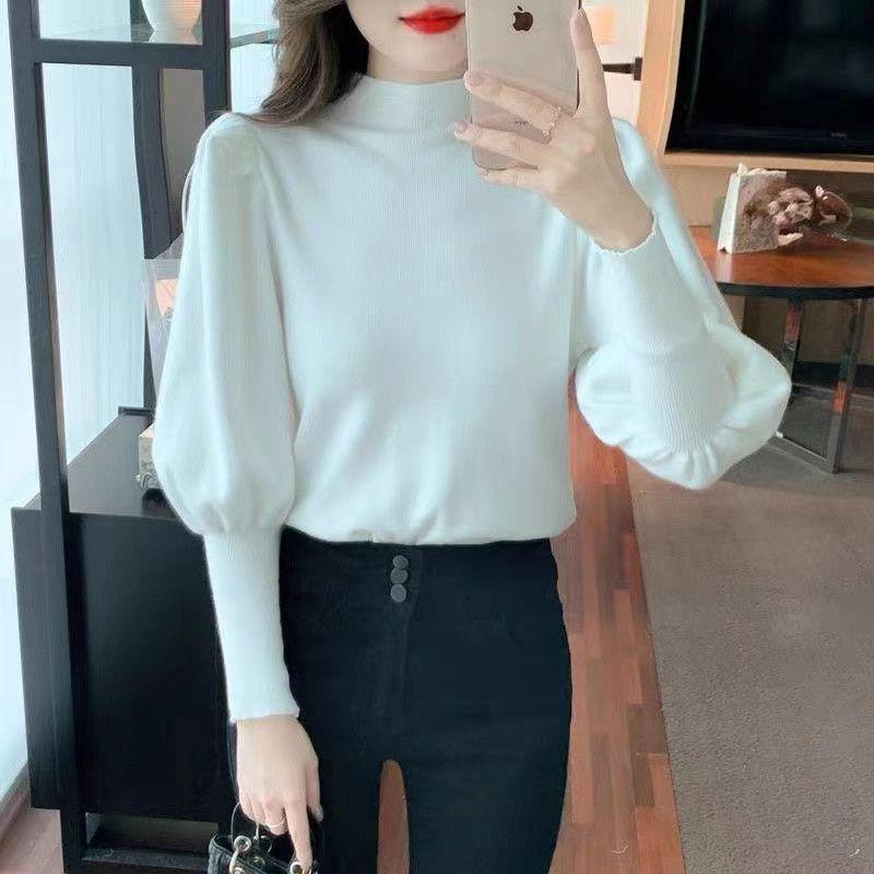 Semi-turtleneck Sweater Knitted Bottoming Shirt with Women's Autumn and Winter New Long-sleeved Top Looks Thin and Spring