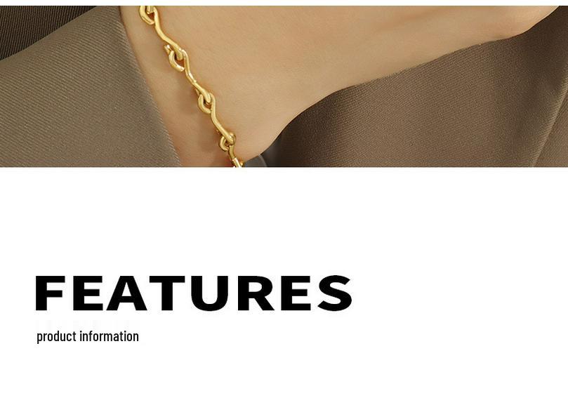 Heavy Industry-Inspired Gold-Plated Necklace & Bracelet Set with Hook-Shaped Spliced Titanium Steel Chain