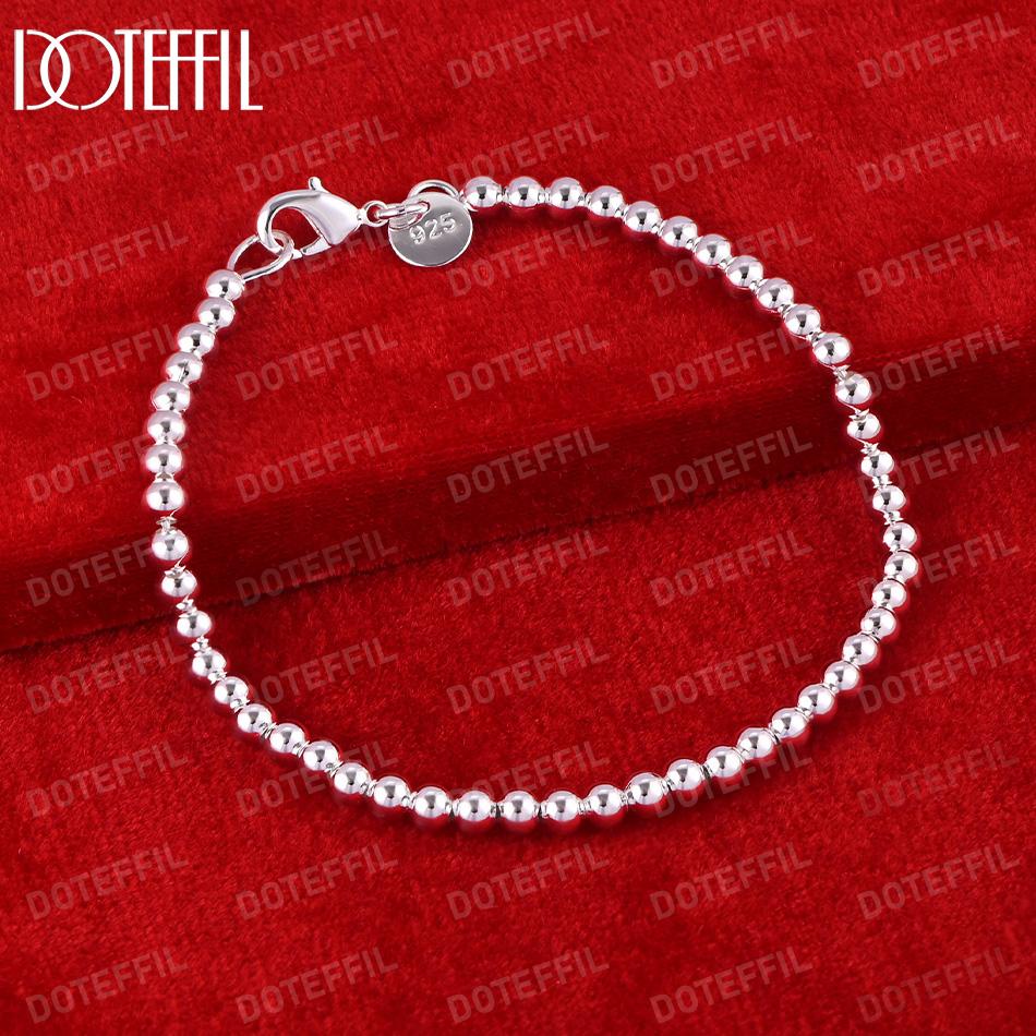 925 Sterling Silver 4mm Smooth Bead Chain Bracelet Fashionable Wedding Jewelry