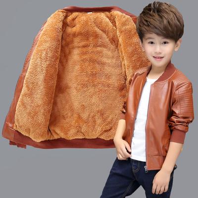 Boys Winter Plus Velvet Thick Leather Jacket Coat