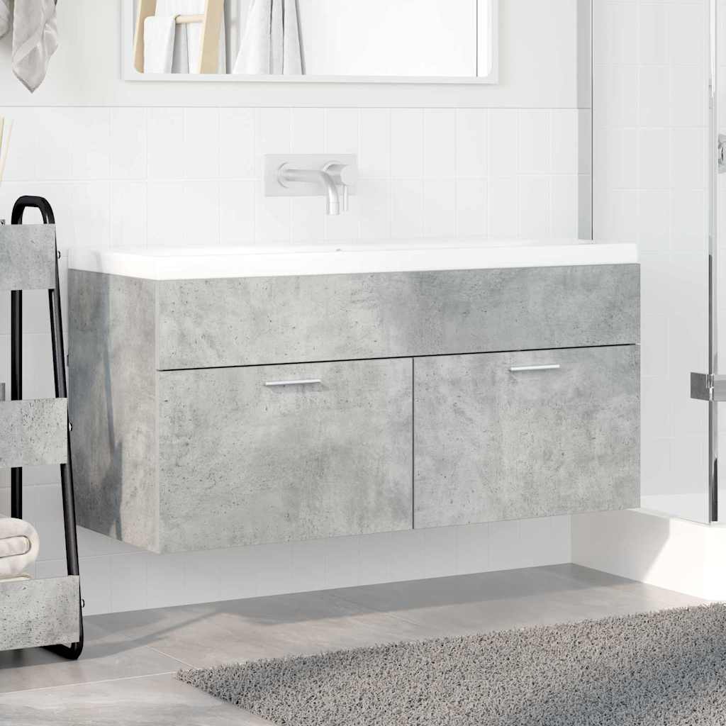Washbasin Cabinet with Storage Concrete Grey Wood Based Material