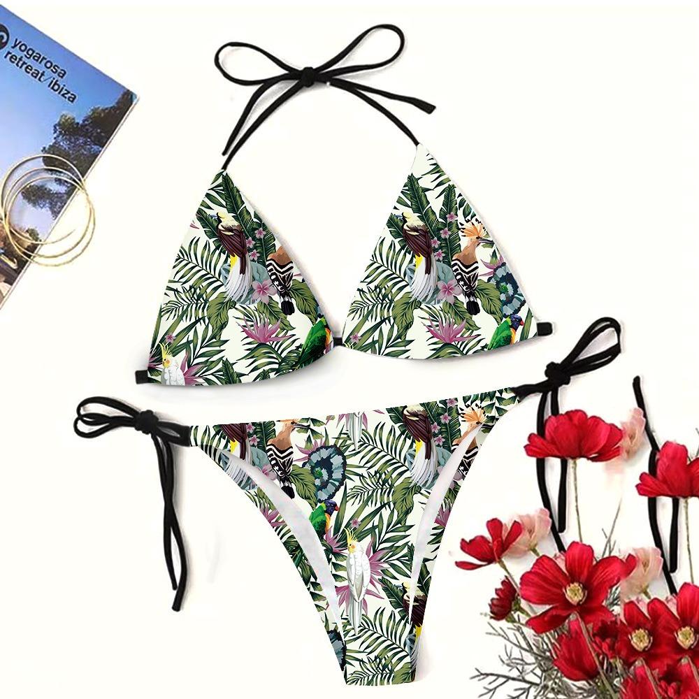 European and American Sexy Swimsuit Strap Digital Printing Bikini Three-Point Beach Swimsuit