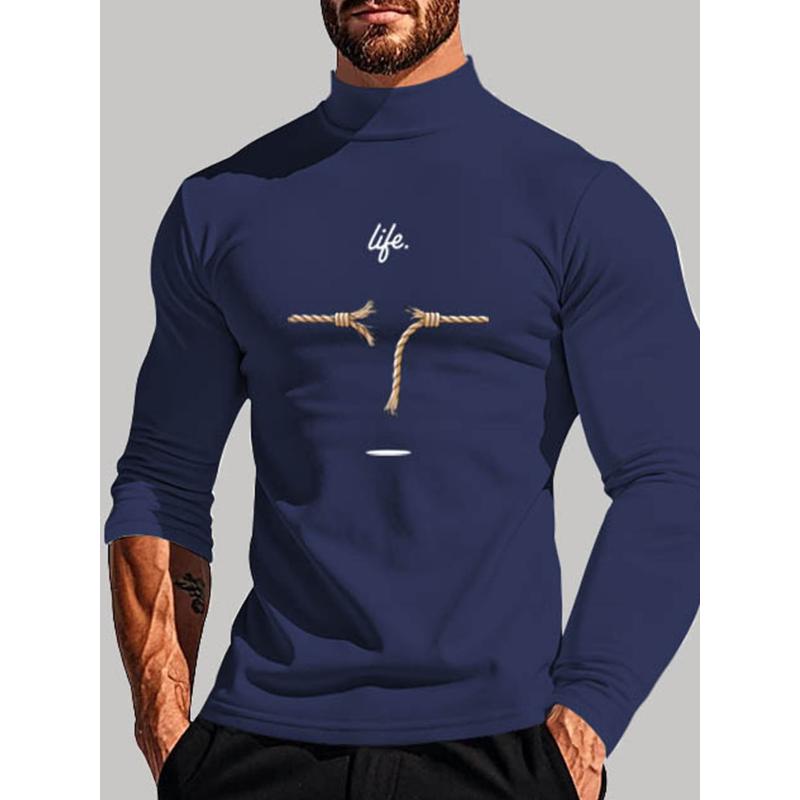 Polyester Mock Neck Long Sleeve, Breathable Moisture-Wicking XXL синий