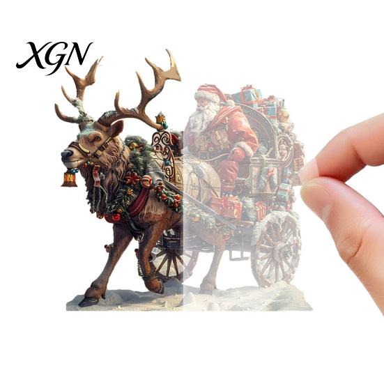 Retro Xmas Fairy Tale Scene Christmas Santa Claus Ornament, Reindeer Acrylic Decoration, Indoor Holiday Ornament Display Double Sided Desktop