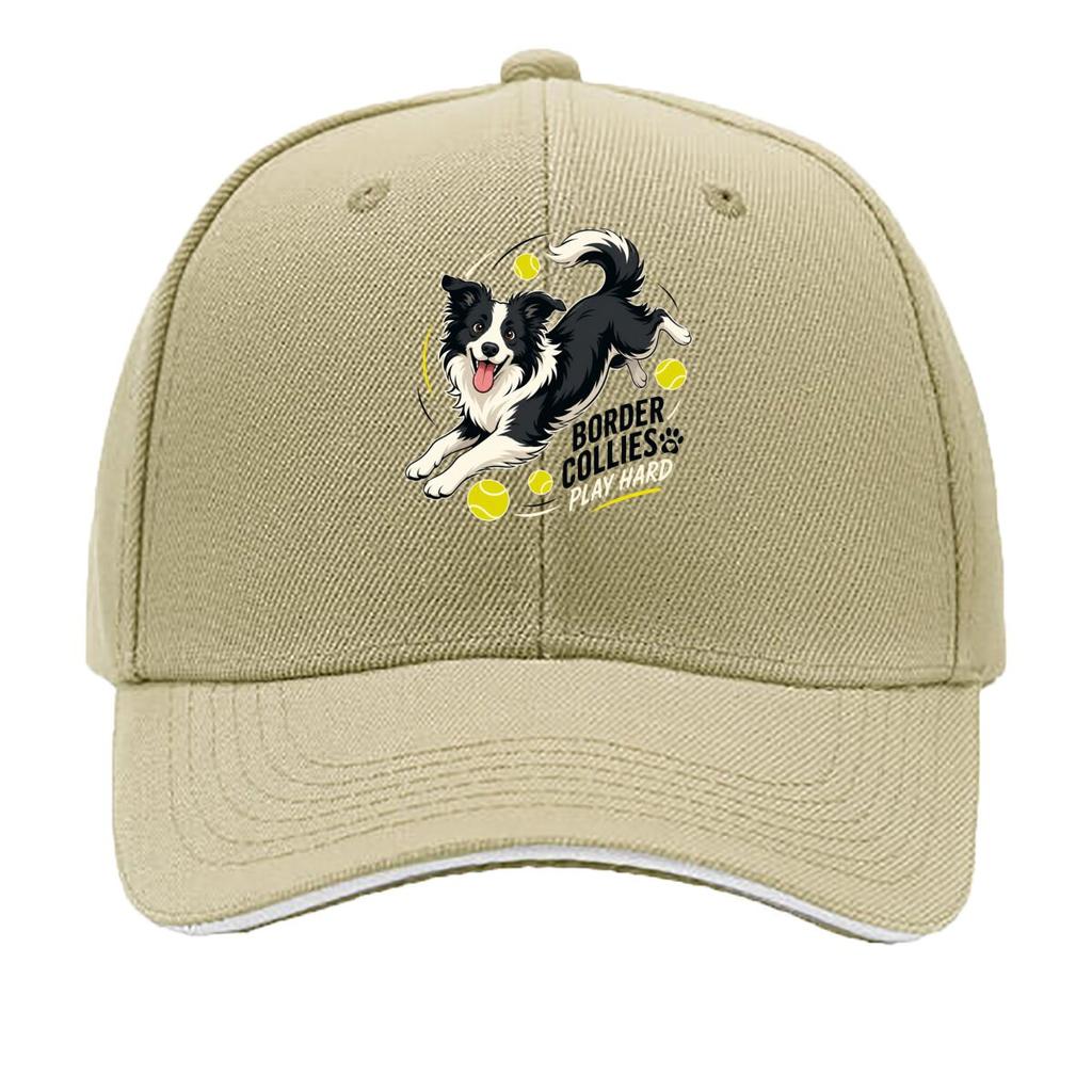Playful Border Collie Tennis Illustr Sandwich Baseball Cap Sun Cap Outdoor Workouts Hat