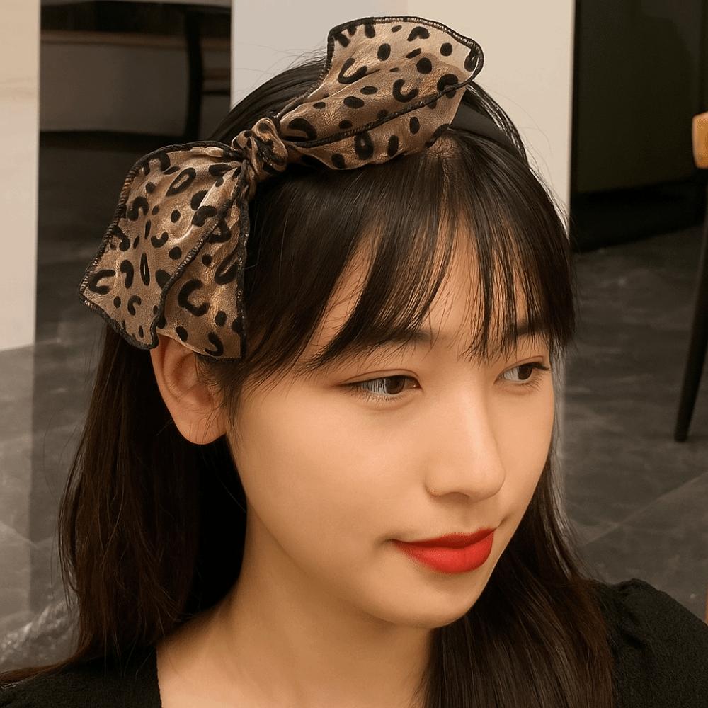 Non-slip Leopard Print Hairband Handmade Hair Accessories Vintage Bow Hair Hoop  Women