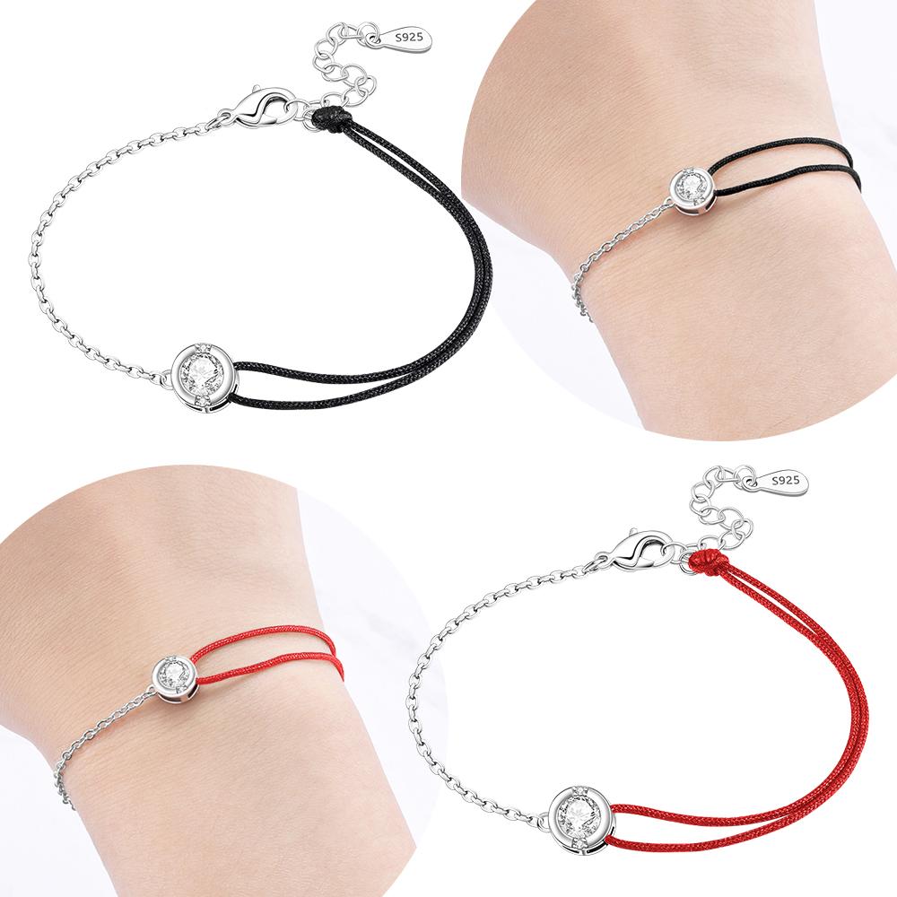 Authentic copper Asymmetric White Zircon Black String Bracelets Anniversary Valentines Gift Bracelets Jewellery Accessory