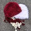 Women Hat Solid Color Rabbit Fur Blend Tassel Knit Hat Comfortable Stretch Fit Autumn Winter Skiing Warm Hat