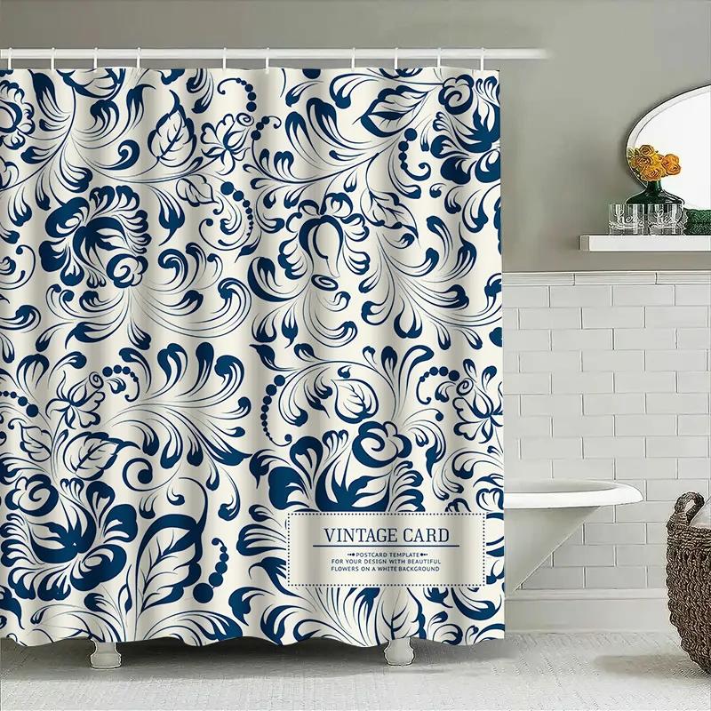 

Vintage Blue White Damask Shower Curtain Setprinted Bathroom Decor For Home Decoration Soft Fabric Shower Curtain With Rod Pocke W60H190(CM)-1 Pcs