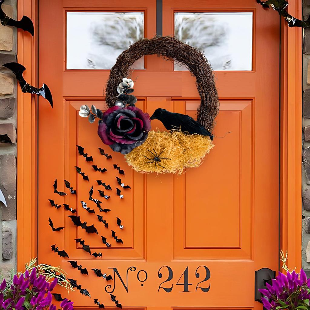 Halloween Dead Branch Rose Wreath For Front Door Crow Wreath Gothic Garland Creepy Porch Window Indoor Outdoor Halloween Decor