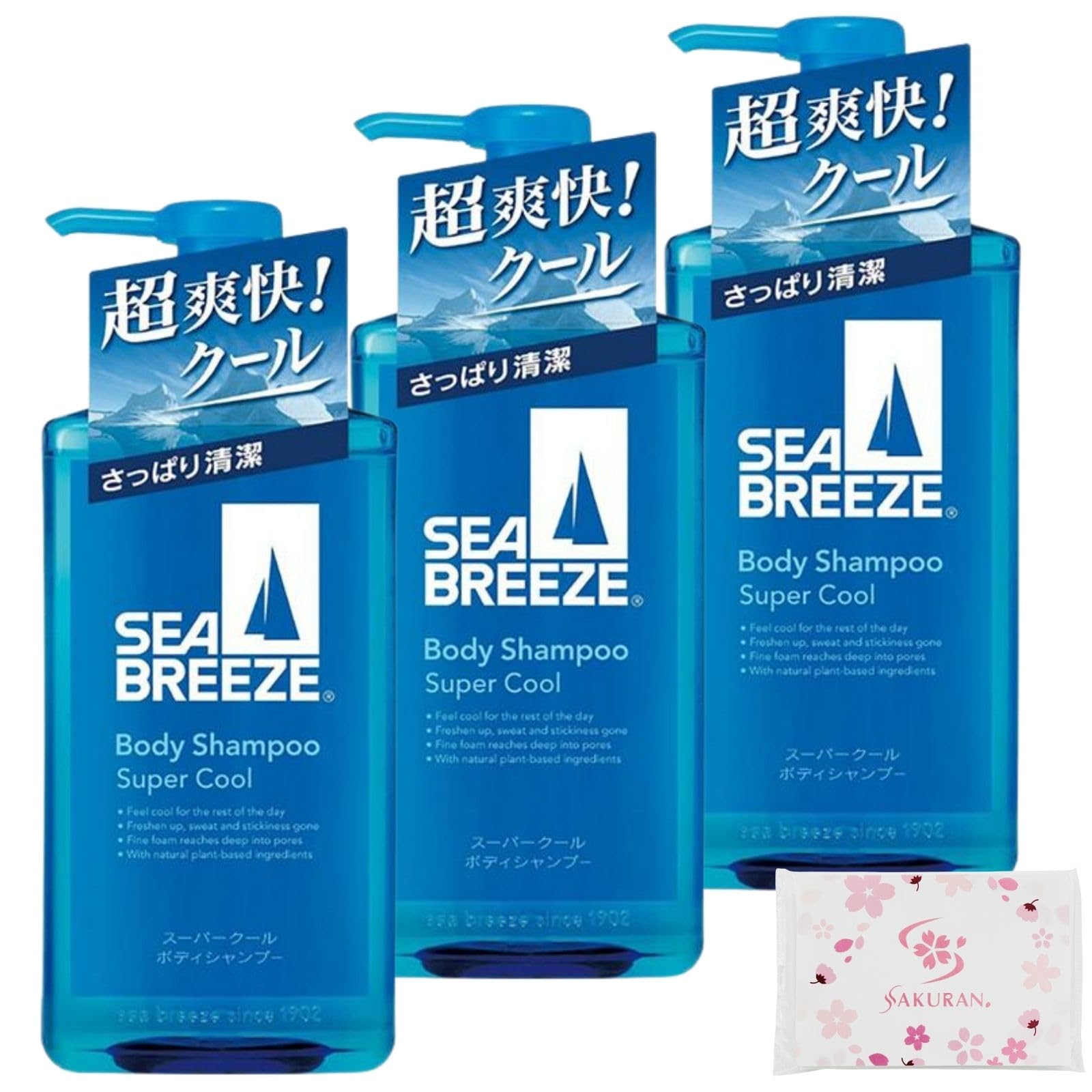 

Оптовая закупка: SAKURAN Sea Breeze Super Cool Шампунь для тела, Освежающее мыло для тела для мужчин, 490 мл x 3 флакона + SAKURAN Карманные салфетки