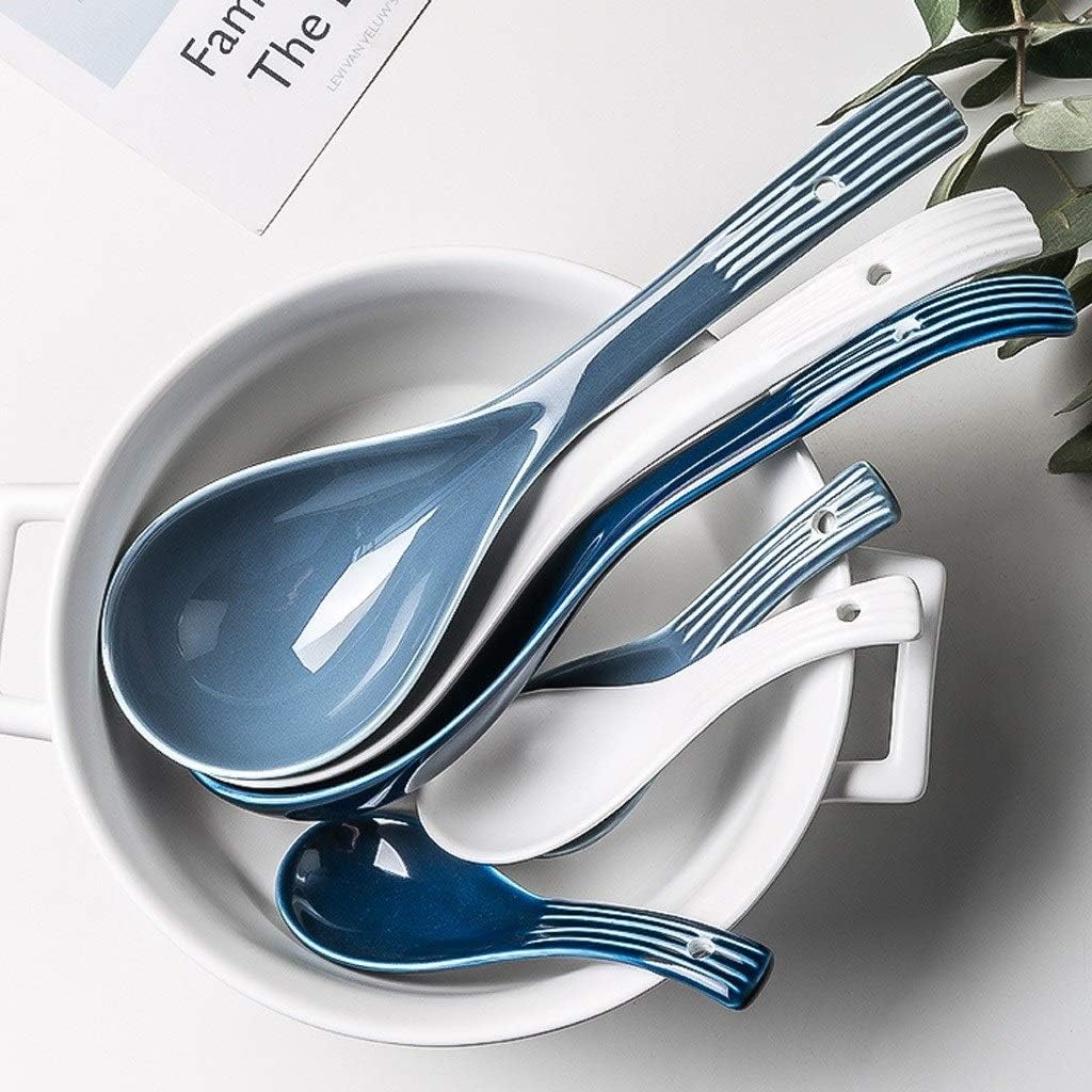 Scoop 9.3 Inch Ceramic Household Spoon Long Handle Spoon Porridge Spoon Simple Nordic Style Dishwasher Safe Soup Spoon (C)