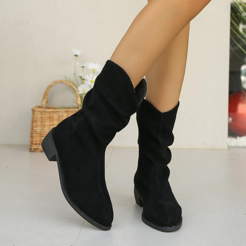 Women's Shoes New Fashion High Quality Zipper Women's Boots Winter Pointed Toe Solid Mid Calf Thick Heel Simple Roman Boots