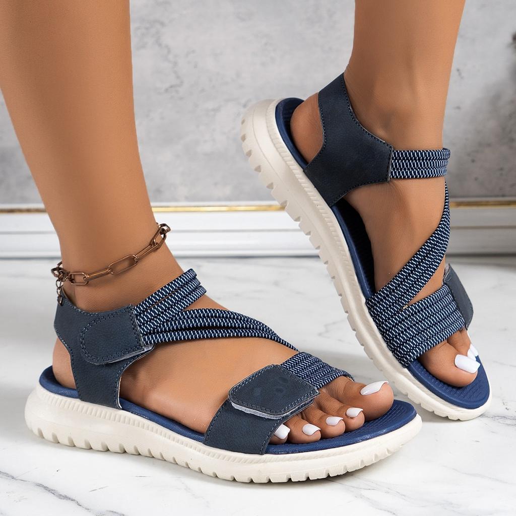 New 2025 European and American sandals women's foreign trade large size sewing line wedge heel casual Velcro sandals
