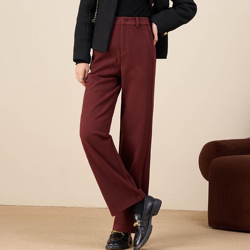 Fanzhen Women's High-Waist Thickened Straight-Leg Woolen Pants