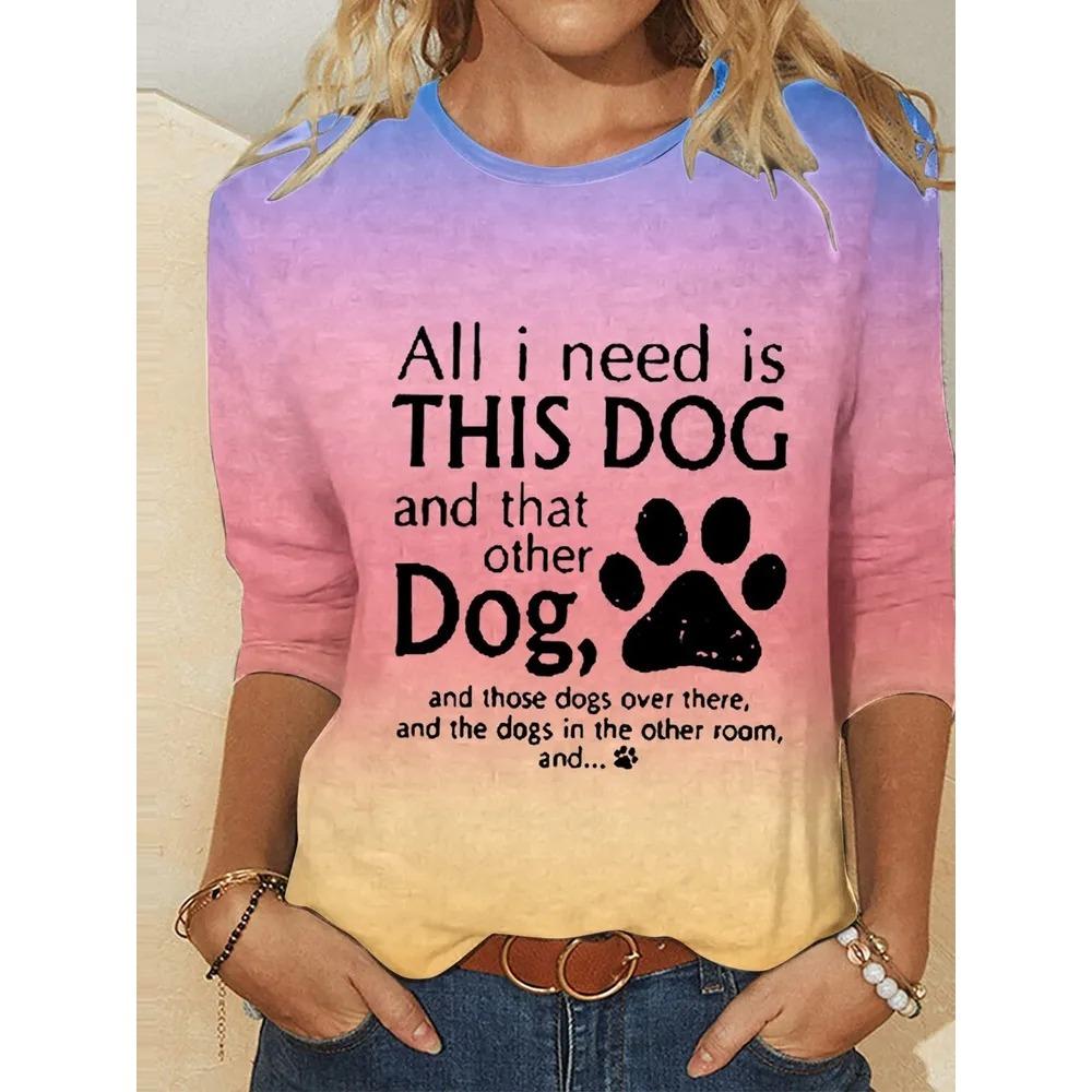 Fashionable Versatile Leisure 3D Long Sleeved T-shirt Women Loose Large Round Neck Casual Top Cartoon Letter Portrait Printed T-shirt